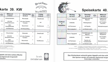 Speiseplan der Brucker Werkstatt 39 KW bis 40 KW 2023 | © Speiseplan der Brucker Werkstatt 39 KW bis 40 KW 2023